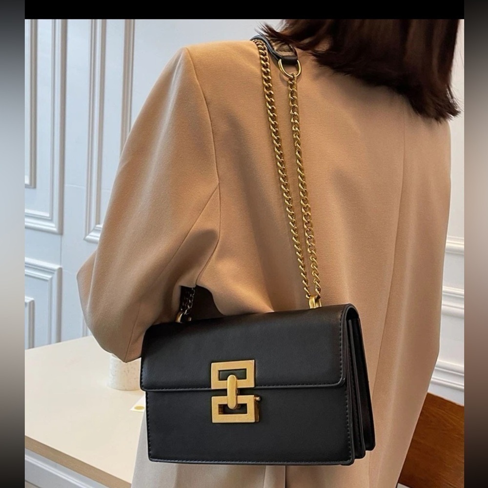 Black Crossbody / Shoulder Bag with gold accents